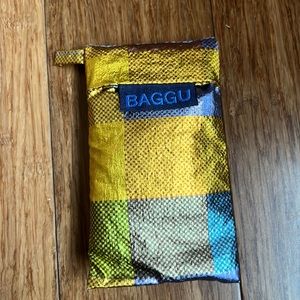 BAGGU Plaid Metallic reusable wine bag with pouch  NWOT